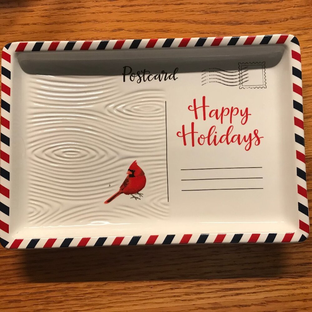 NIB TEMP-TATIONS  by TARA  Red Cardinal  tray HAppy Holidays